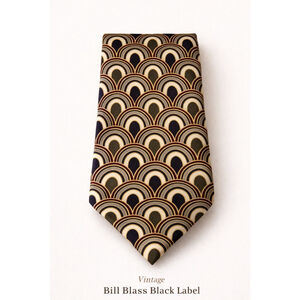 Vintage Bill Blass Black Label Silk Tie Wide 4” Art Deco 90s